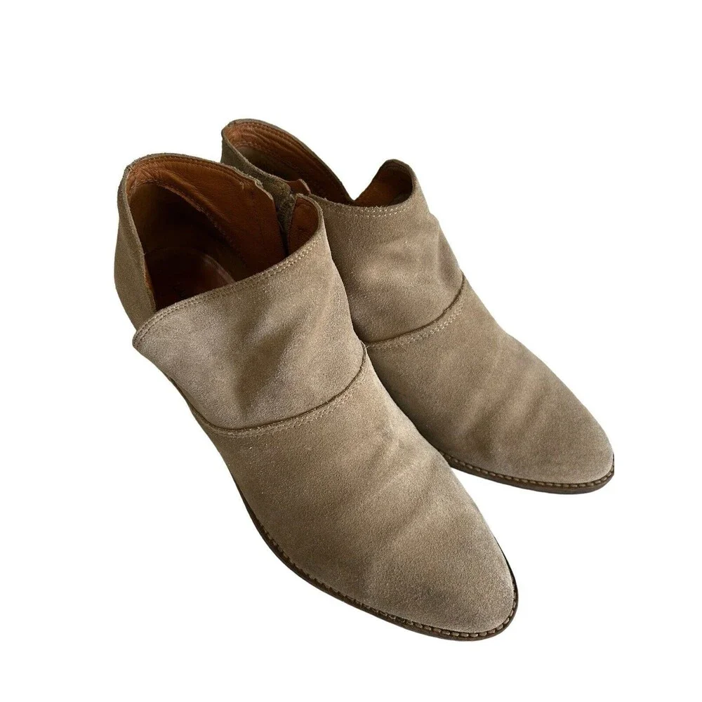 Lucky Brand Boots Women's Tan Leather Suede Side Zip Ankle  Booties 10M